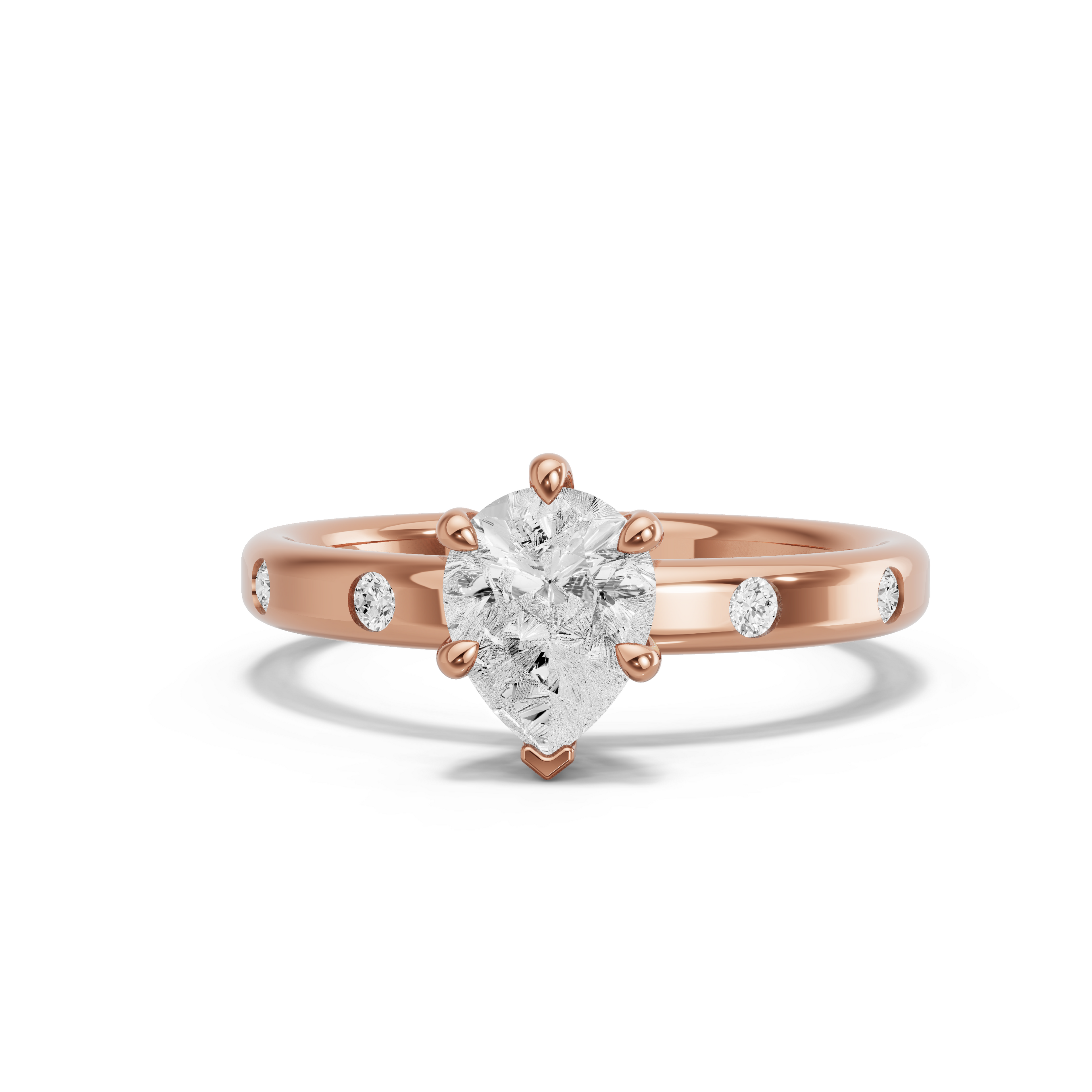 Image for pear-six-prong-ring-with-sleek-accent-band-in-18k-rose-gold
