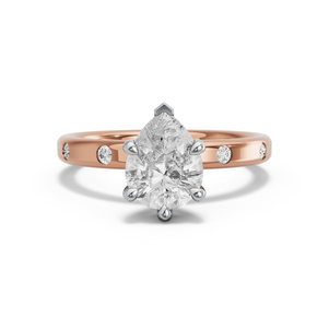 Image for Pear Six Prong Ring with Sleek Accent band