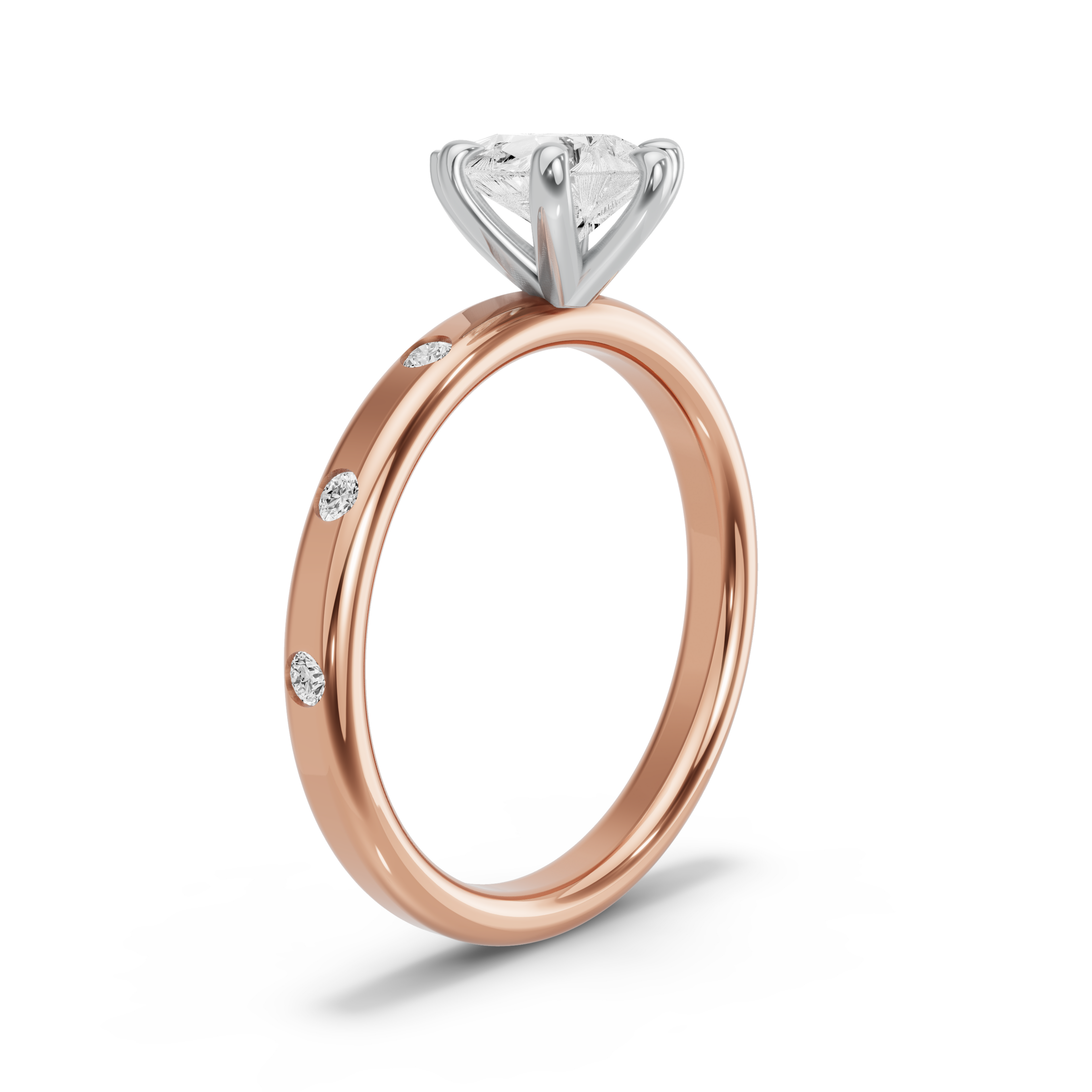 Image for Pear Six Prong Ring with Sleek Accent band