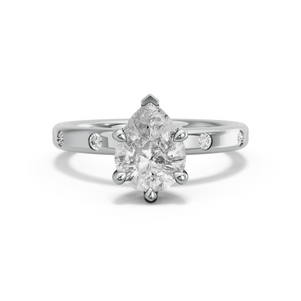 Image for Pear Six Prong Ring with Sleek Accent band