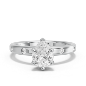 Image for Pear Six Prong Ring with Sleek Accent band