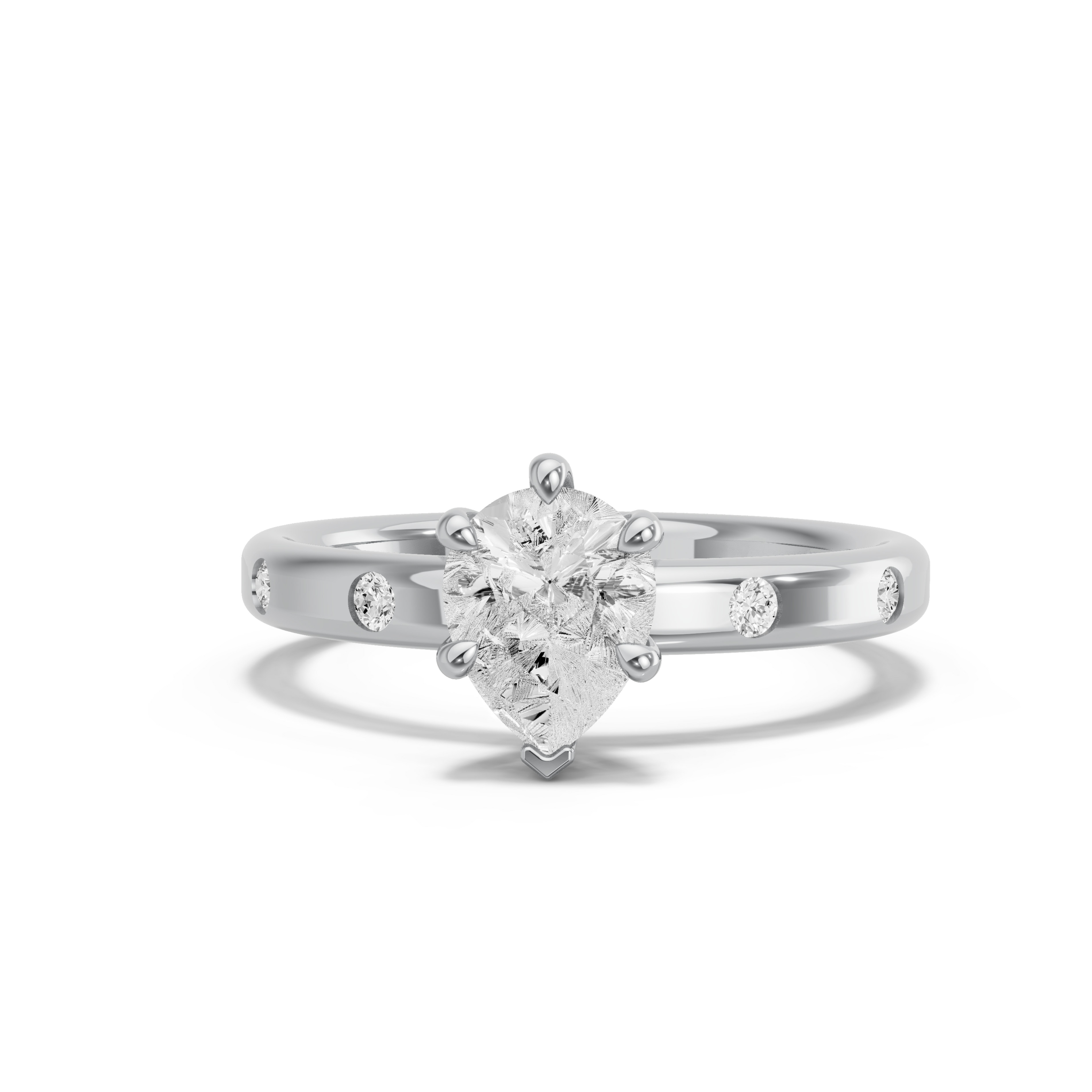 Image for pear-six-prong-ring-with-sleek-accent-band-in-18k-white-gold