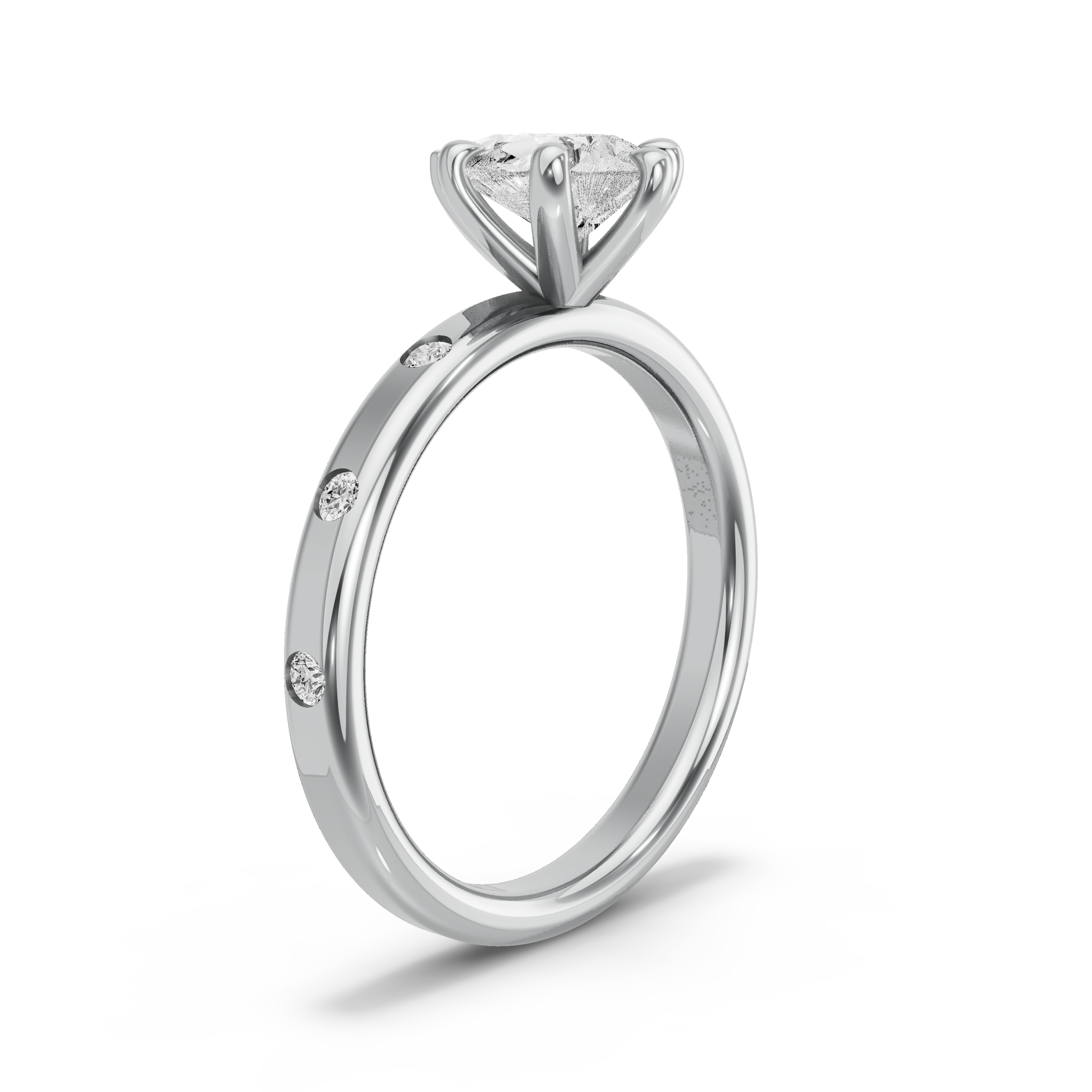 Image for Pear Six Prong Ring with Sleek Accent band