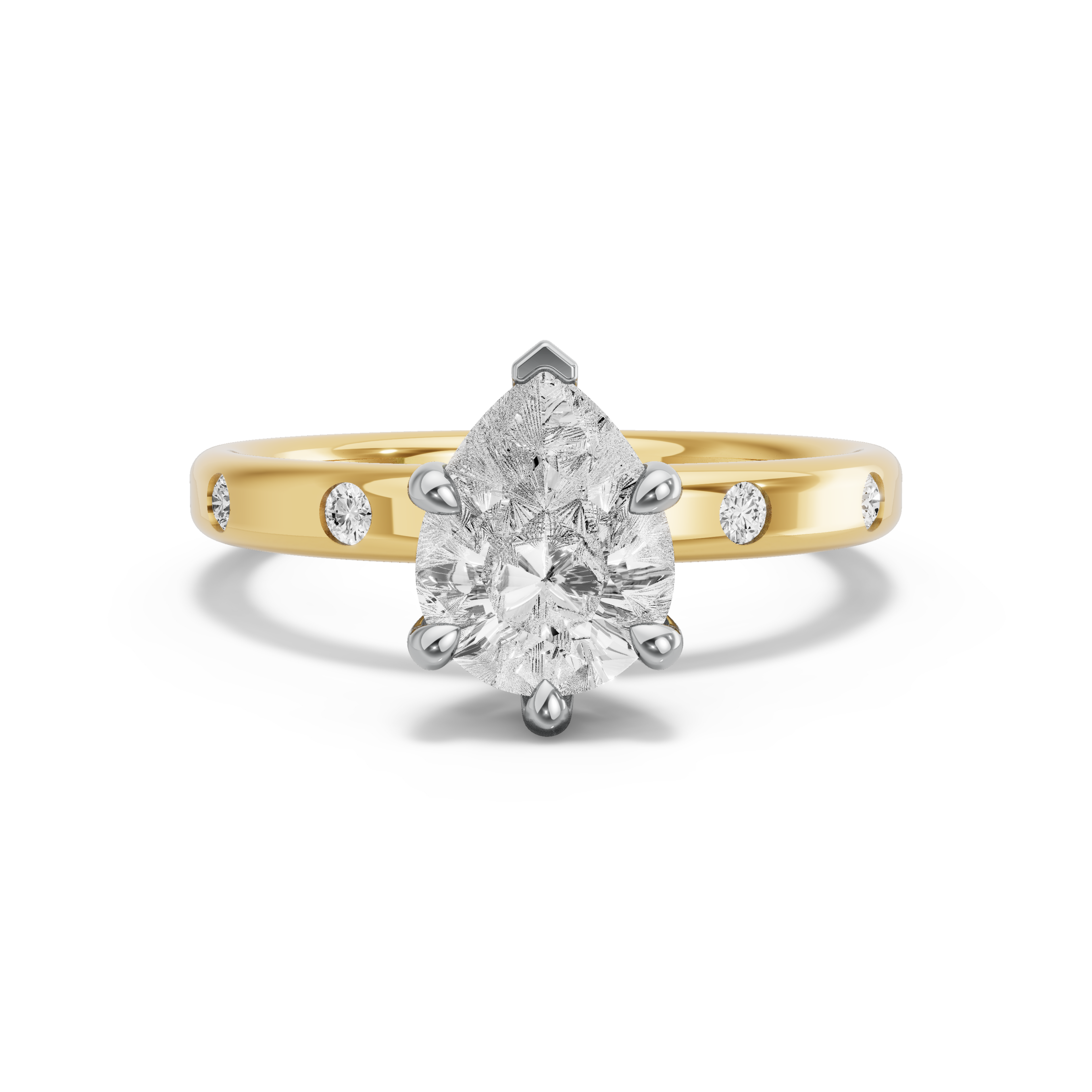 Image for Pear Six Prong Ring with Sleek Accent band