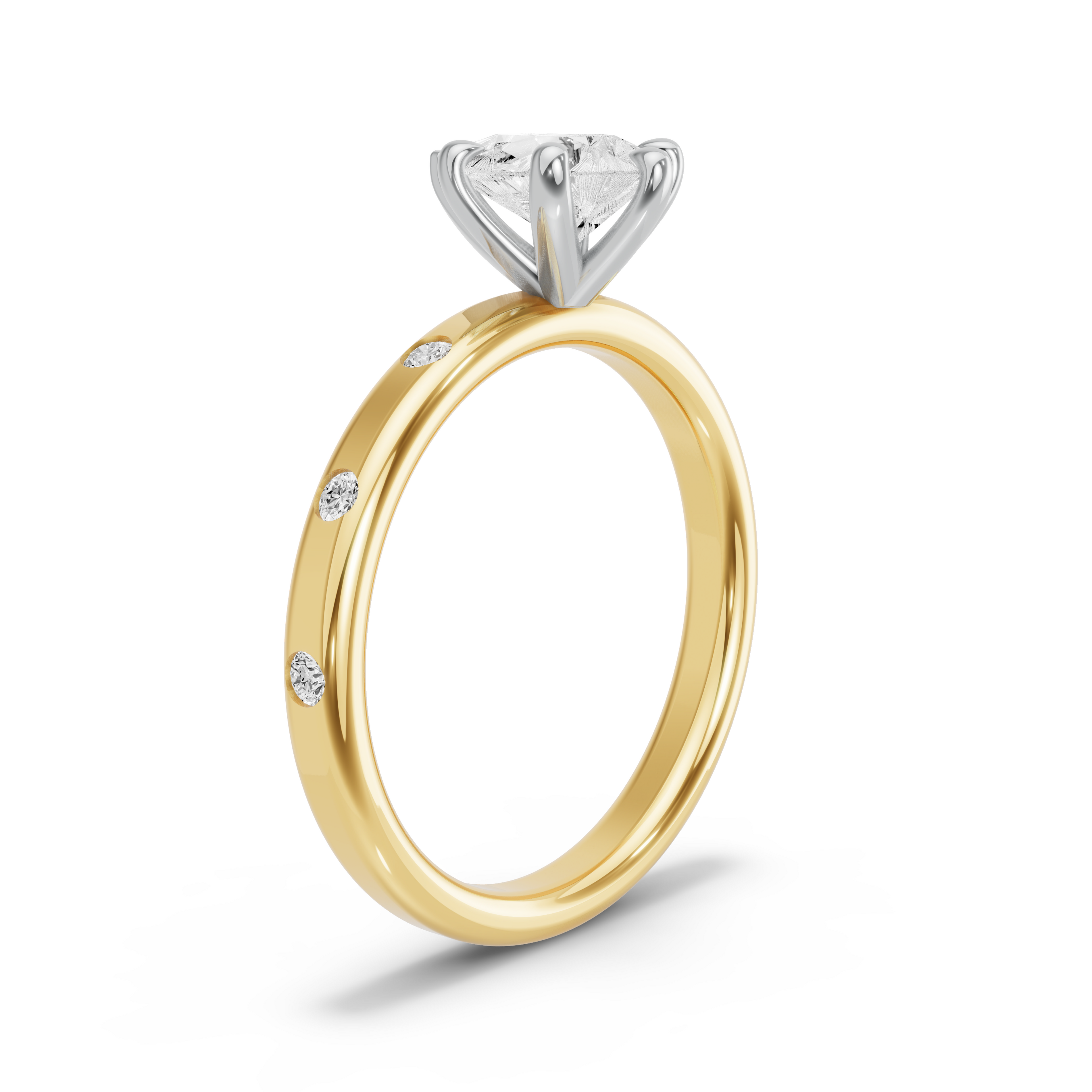 Image for Pear Six Prong Ring with Sleek Accent band