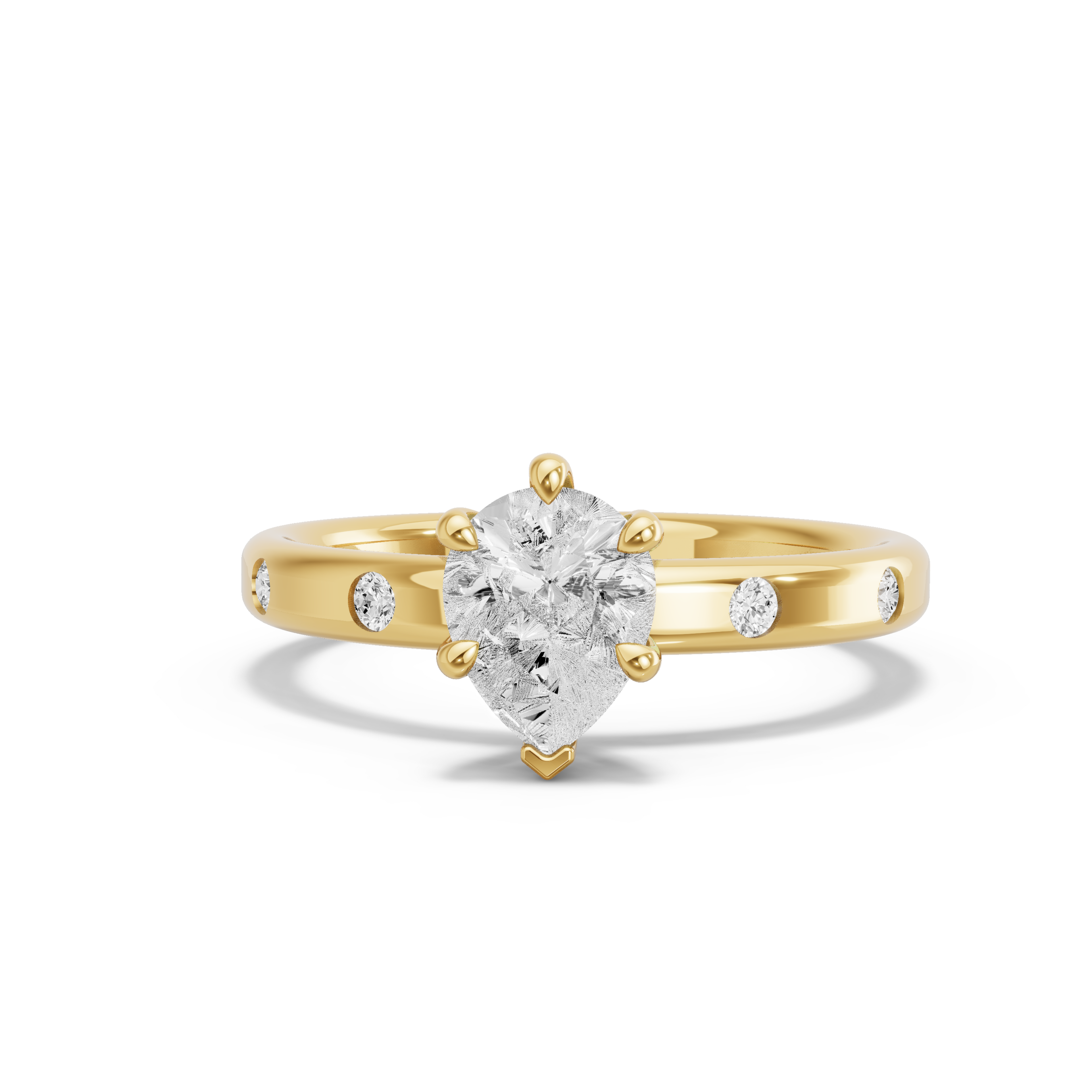 Image for pear-six-prong-ring-with-sleek-accent-band-in-14k-yellow-gold