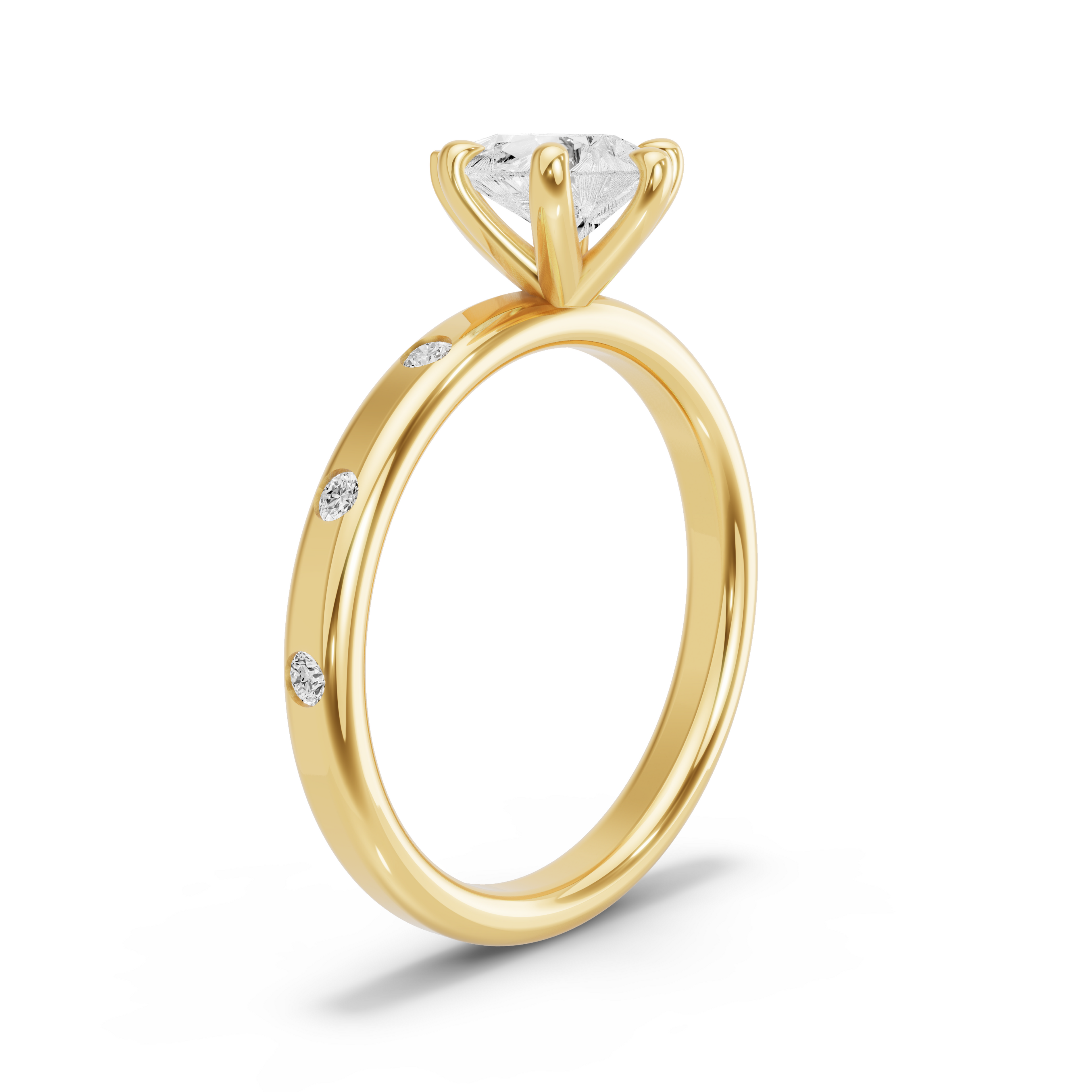 Image for Pear Six Prong Ring with Sleek Accent band