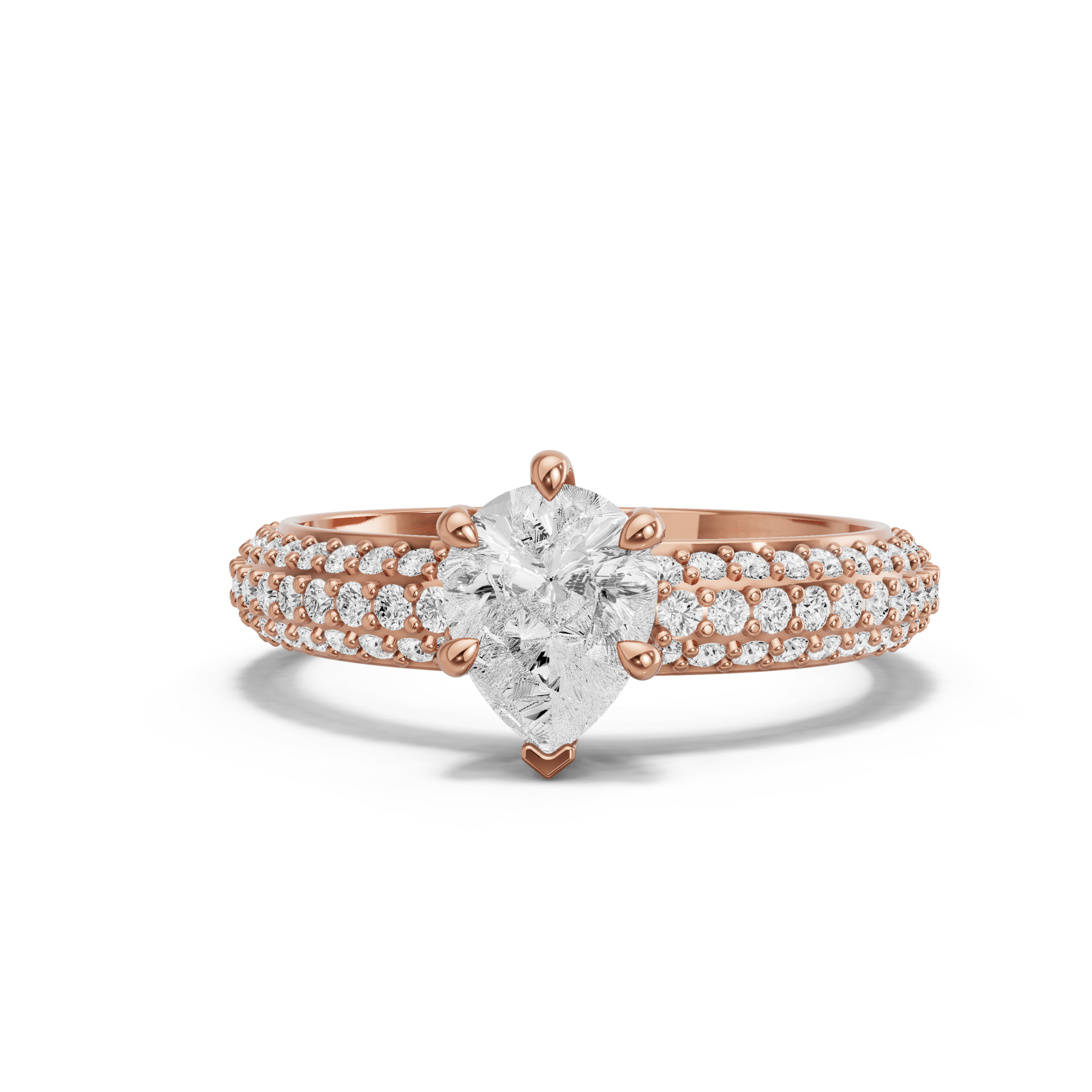 Image for pear-six-prong-ring-with-triple-row-pave-band-in-18k-rose-gold