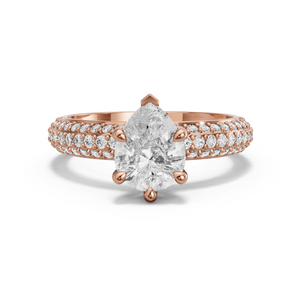 Image for Pear Six Prong Ring with Triple Row Pave band