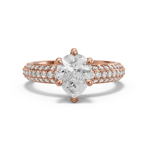 Image for Pear Six Prong Ring with Triple Row Pave band in 18K Rose Gold