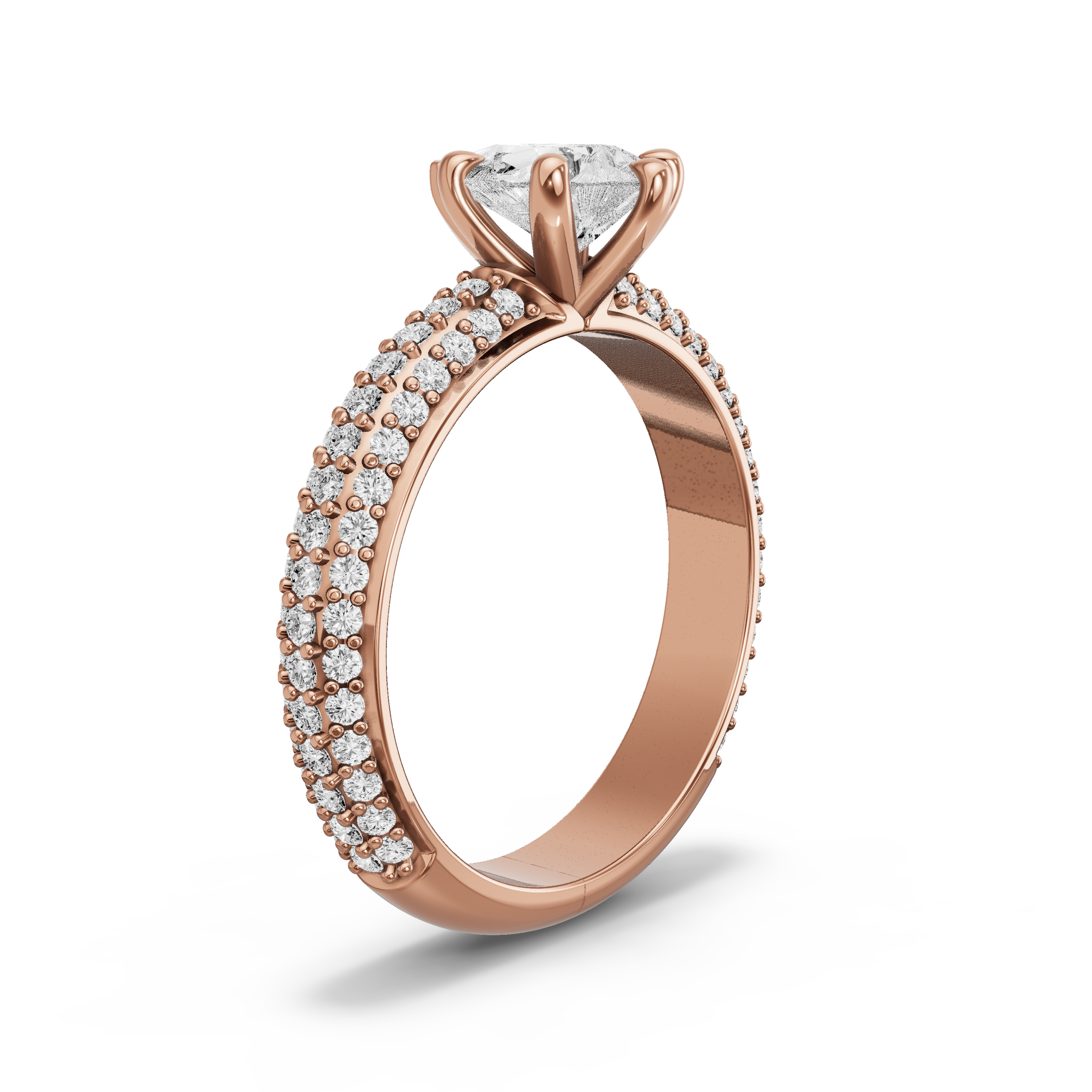 Image for pear-six-prong-ring-with-triple-row-pave-band-in-18k-rose-gold