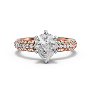 Image for Pear Six Prong Ring with Triple Row Pave band in 18K Two Tone Rose Gold