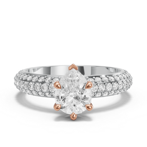 Image for Pear Six Prong Ring with Triple Row Pave band