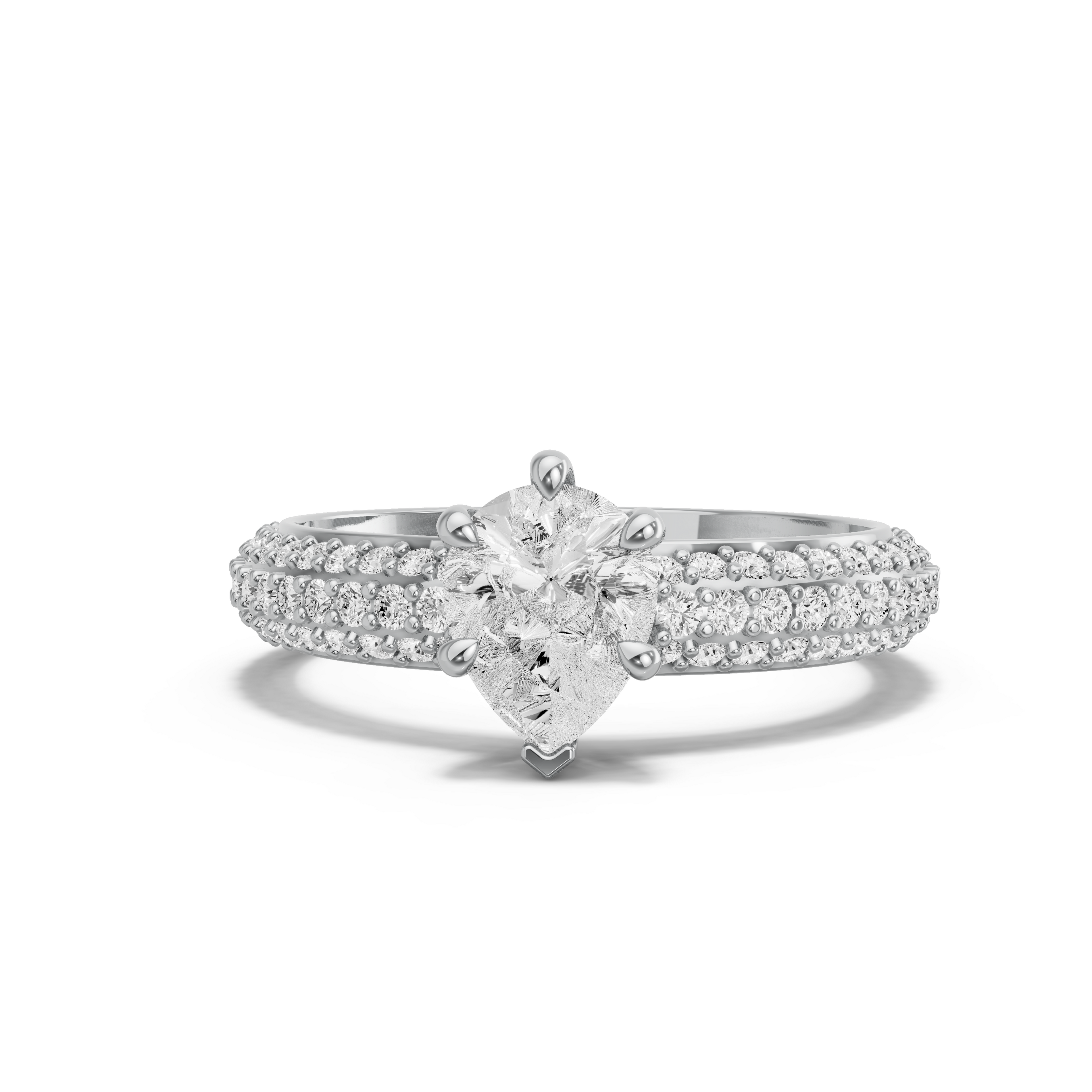 Image for pear-six-prong-ring-with-triple-row-pave-band-in-10k-white-gold