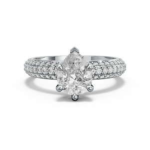 Image for Pear Six Prong Ring with Triple Row Pave band