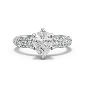 Image for Pear Six Prong Ring with Triple Row Pave band in 14K White Gold