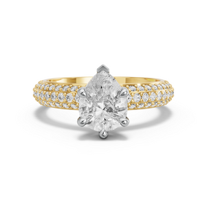 Image for Pear Six Prong Ring with Triple Row Pave band