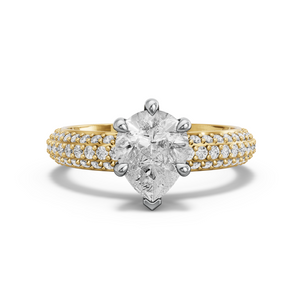 Image for Pear Six Prong Ring with Triple Row Pave band in 14K Two Tone Yellow Gold