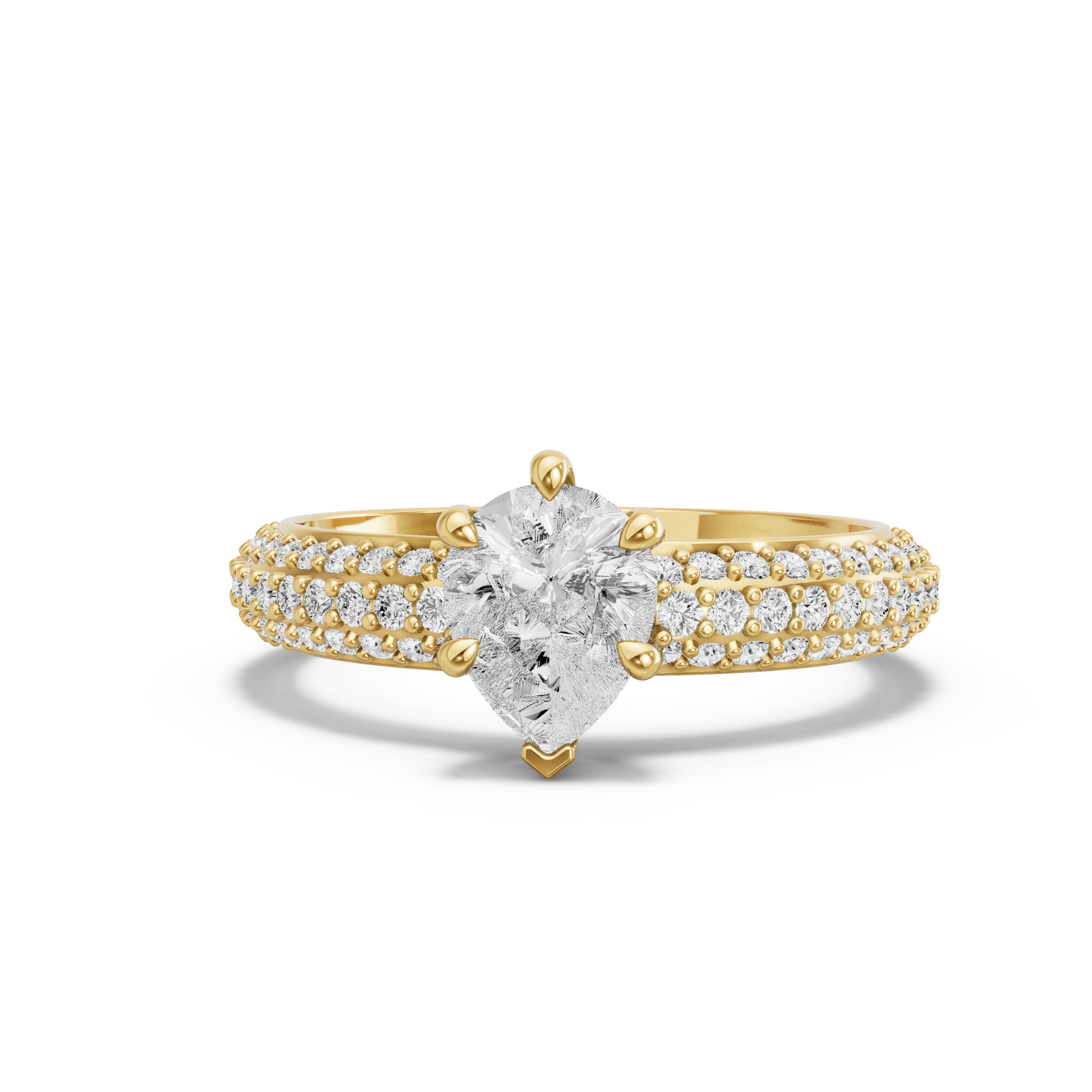 Image for pear-six-prong-ring-with-triple-row-pave-band-in-10k-yellow-gold