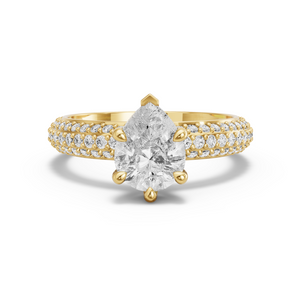 Image for Pear Six Prong Ring with Triple Row Pave band