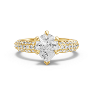 Image for Pear Six Prong Ring with Triple Row Pave band in 14K Yellow Gold