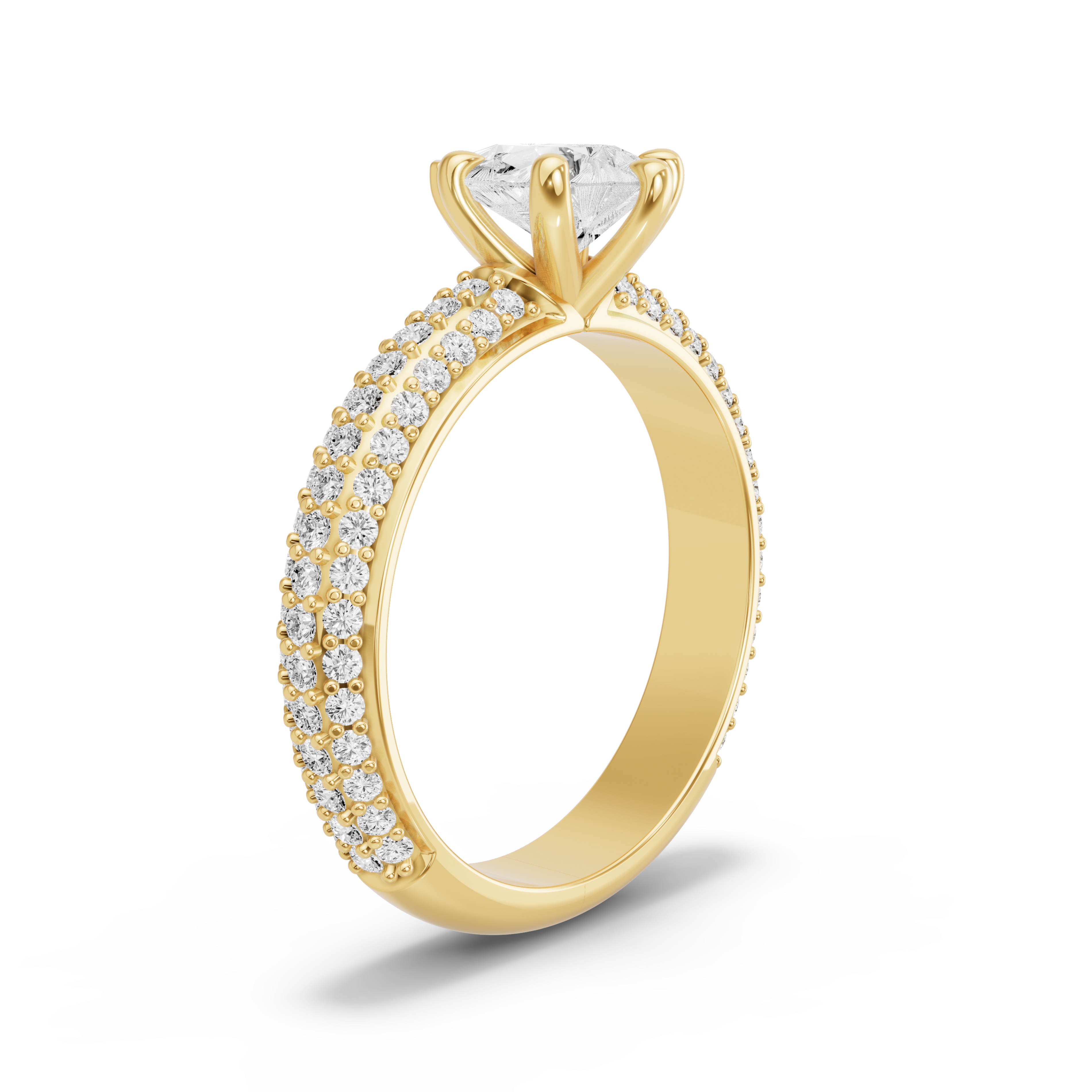 Image for pear-six-prong-ring-with-triple-row-pave-band-in-18k-yellow-gold