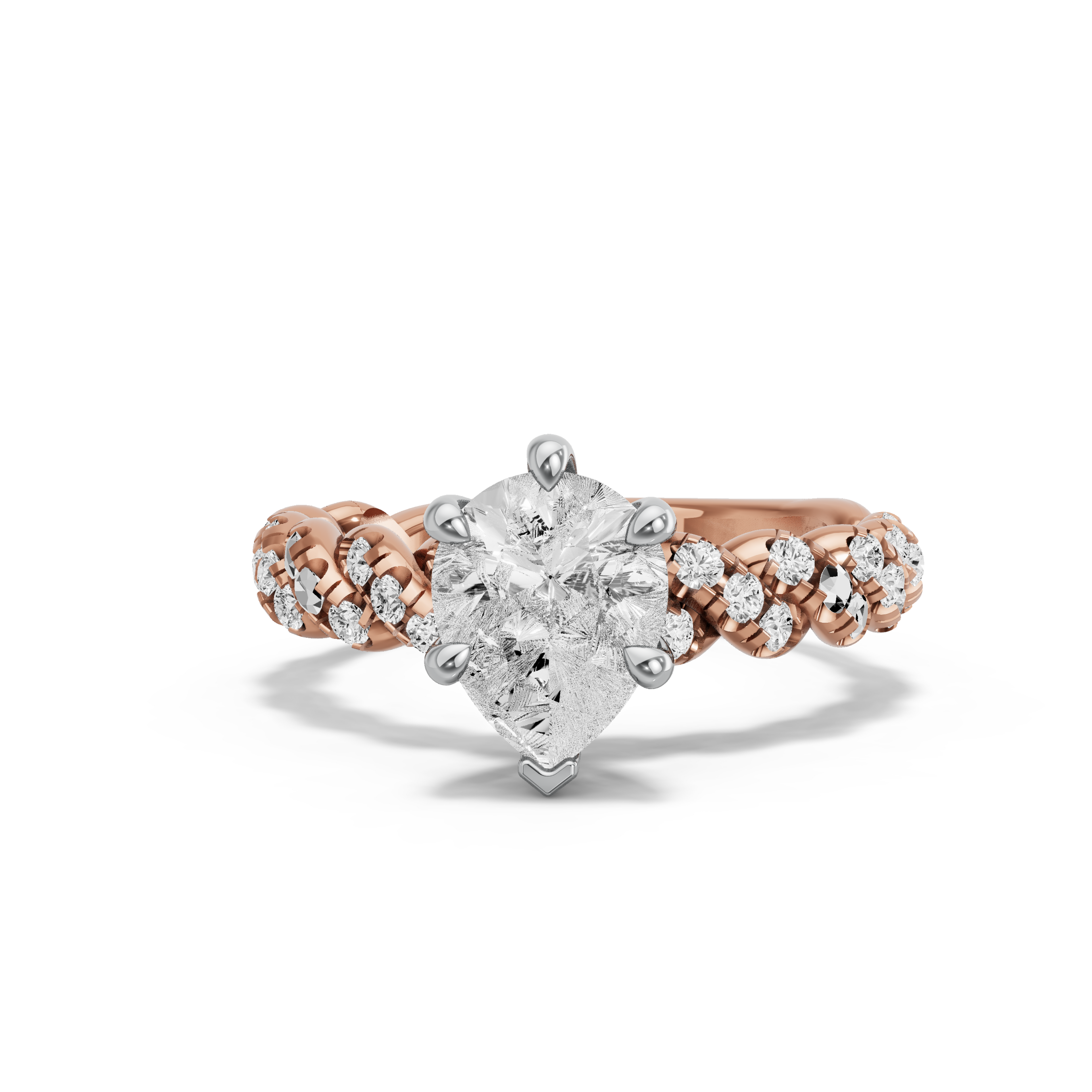 Image for pear-six-prong-ring-with-twist-pave-band-in-14k-two-tone-rose-gold