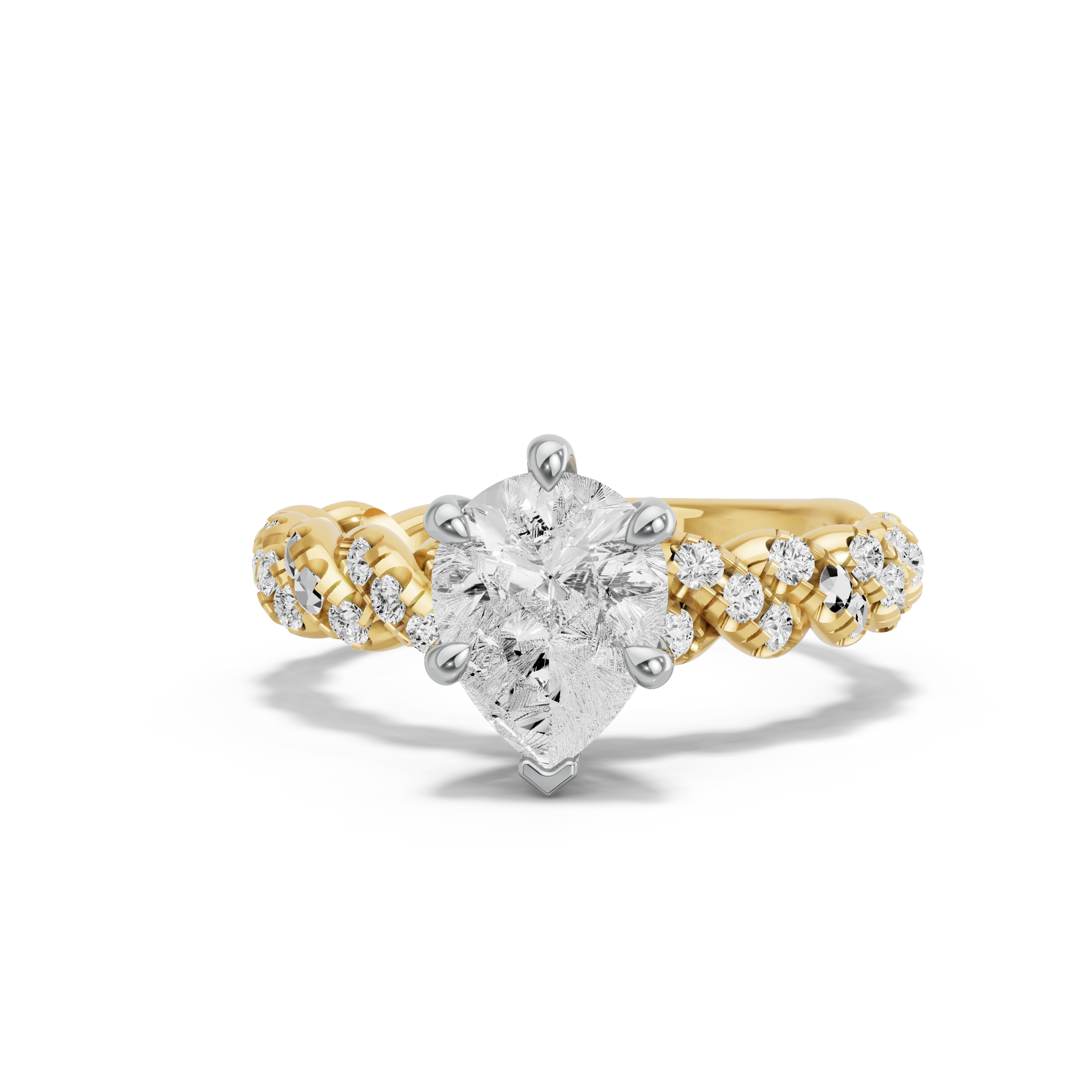 Image for pear-six-prong-ring-with-twist-pave-band-in-10k-two-tone-yellow-gold