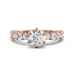 Image for Round Six Prong Ring with Alternating Baguette band