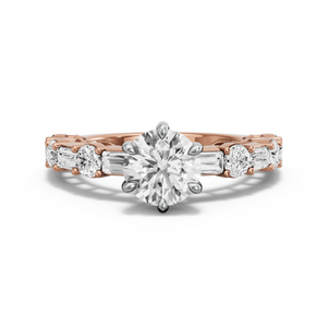 Image for Round Six Prong Ring with Alternating Baguette band