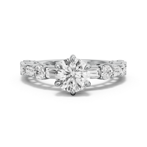 Image for Round Six Prong Ring with Alternating Baguette band