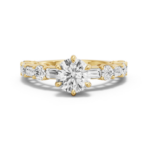 Image for Round Six Prong Ring with Alternating Baguette band