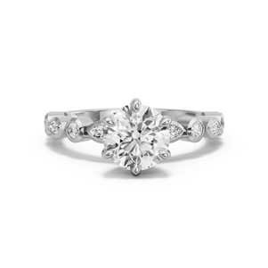 Image for Round Six Prong Ring with Alternating Marquise band