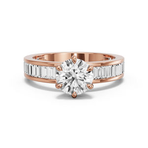 Image for Round Six Prong Ring with Baguette Channel band