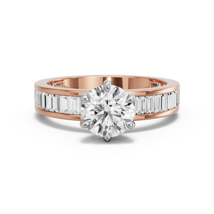 Image for Round Six Prong Ring with Baguette Channel band