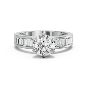 Image for Round Six Prong Ring with Baguette Channel band