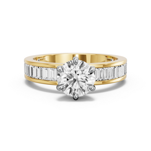 Image for Round Six Prong Ring with Baguette Channel band