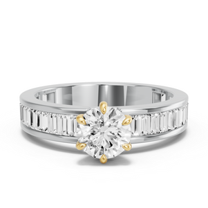 Image for Round Six Prong Ring with Baguette Channel band