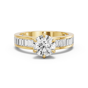 Image for Round Six Prong Ring with Baguette Channel band