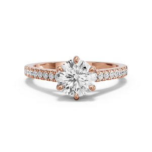 Image for Round Six Prong Ring with Cathedral Pave band