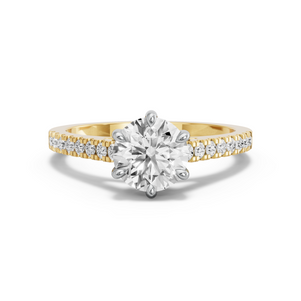 Image for Round Six Prong Ring with Cathedral Pave band