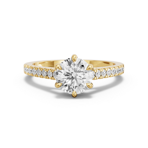 Image for Round Six Prong Ring with Cathedral Pave band