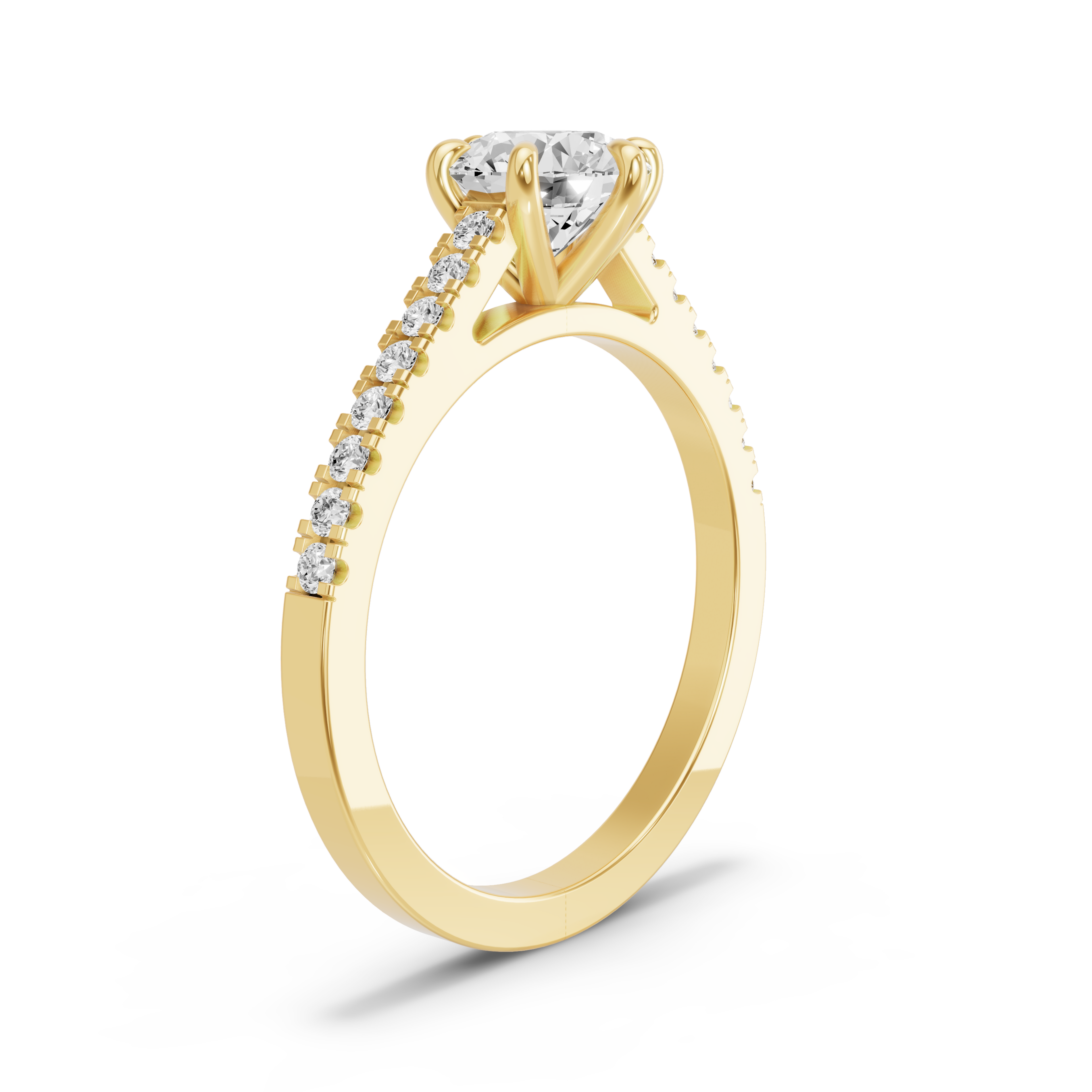 Image for Round Six Prong Ring with Cathedral Pave band in 14K Yellow Gold