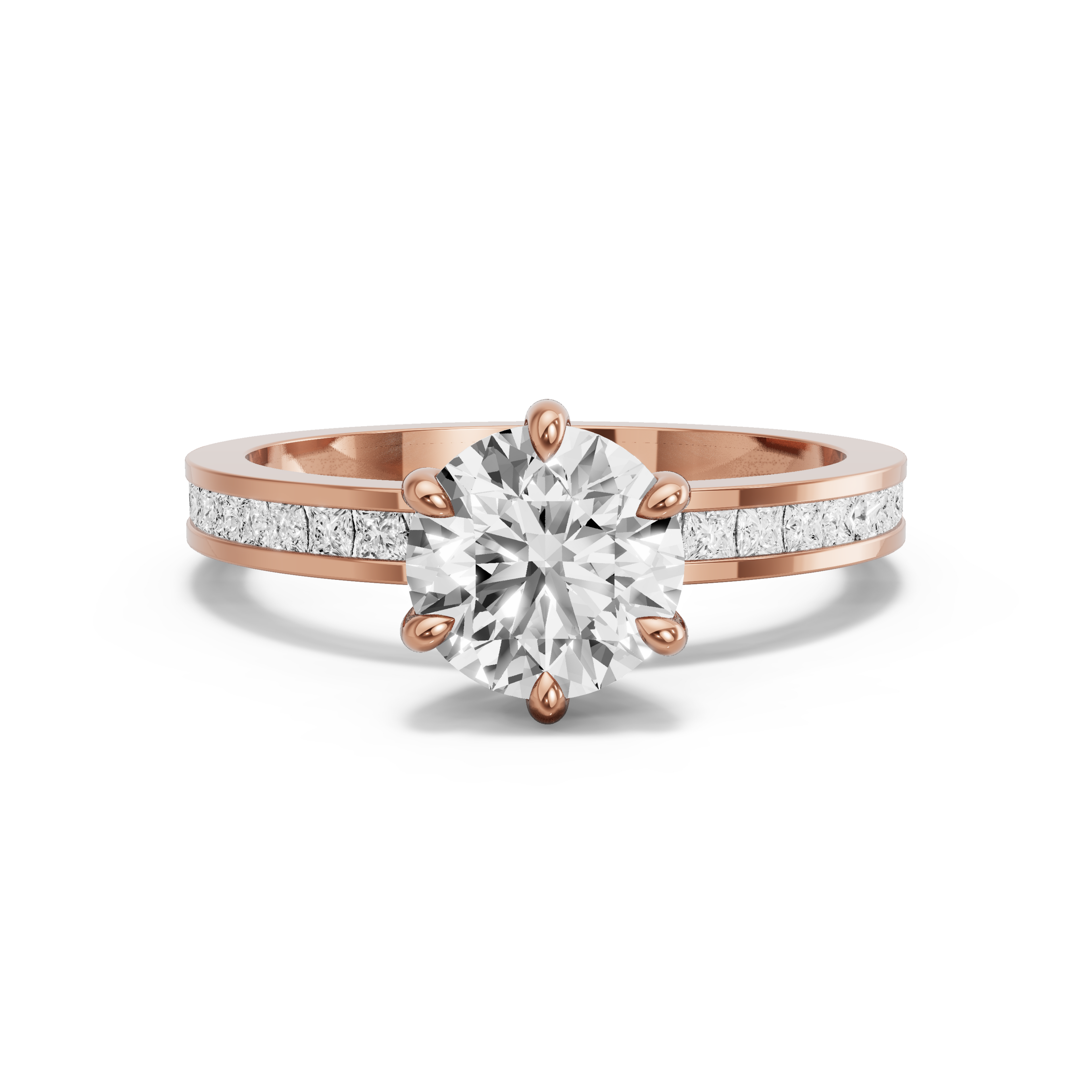 Image for Round Six Prong Ring with Channel band in 10K Rose Gold