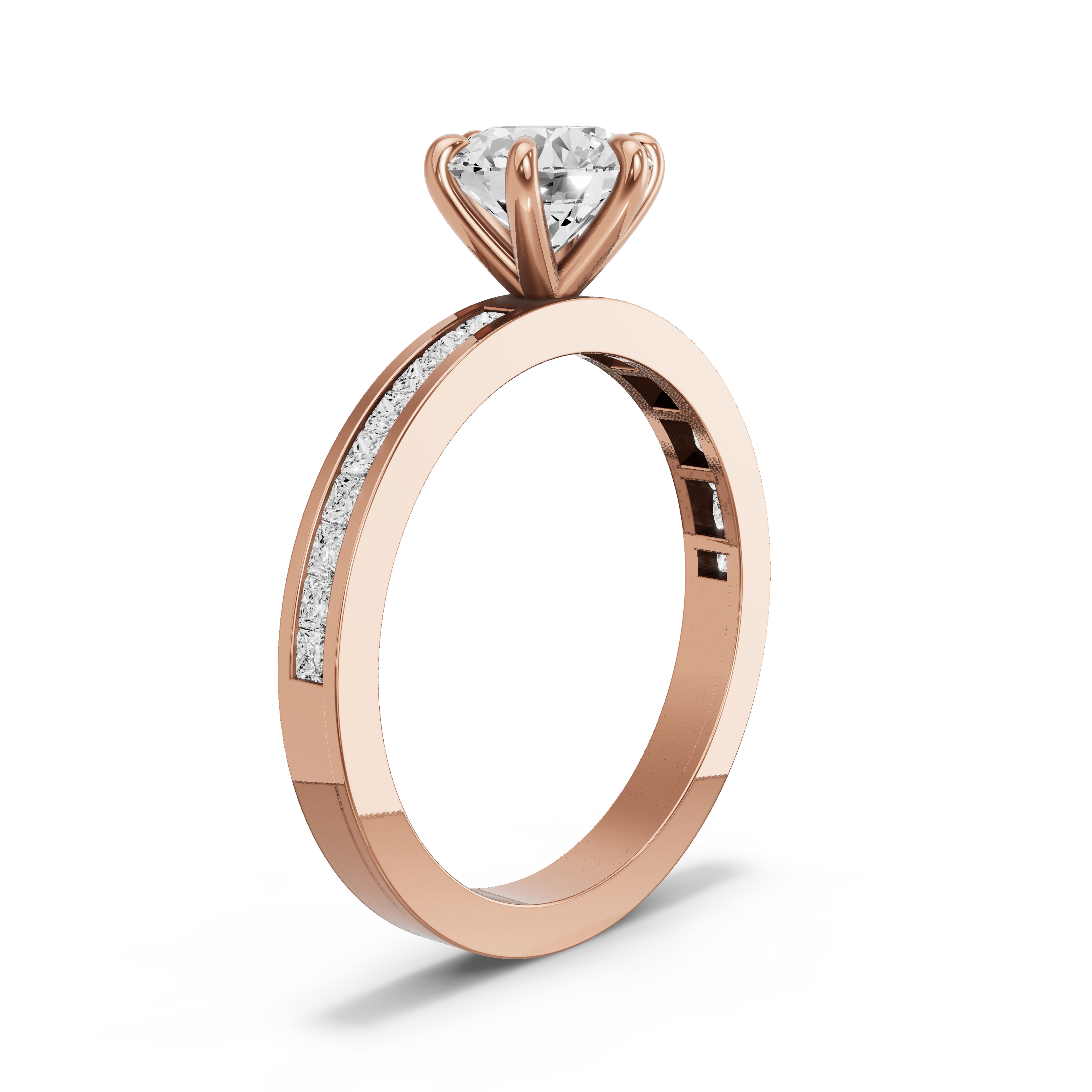 Image for Round Six Prong Ring with Channel band in 10K Rose Gold