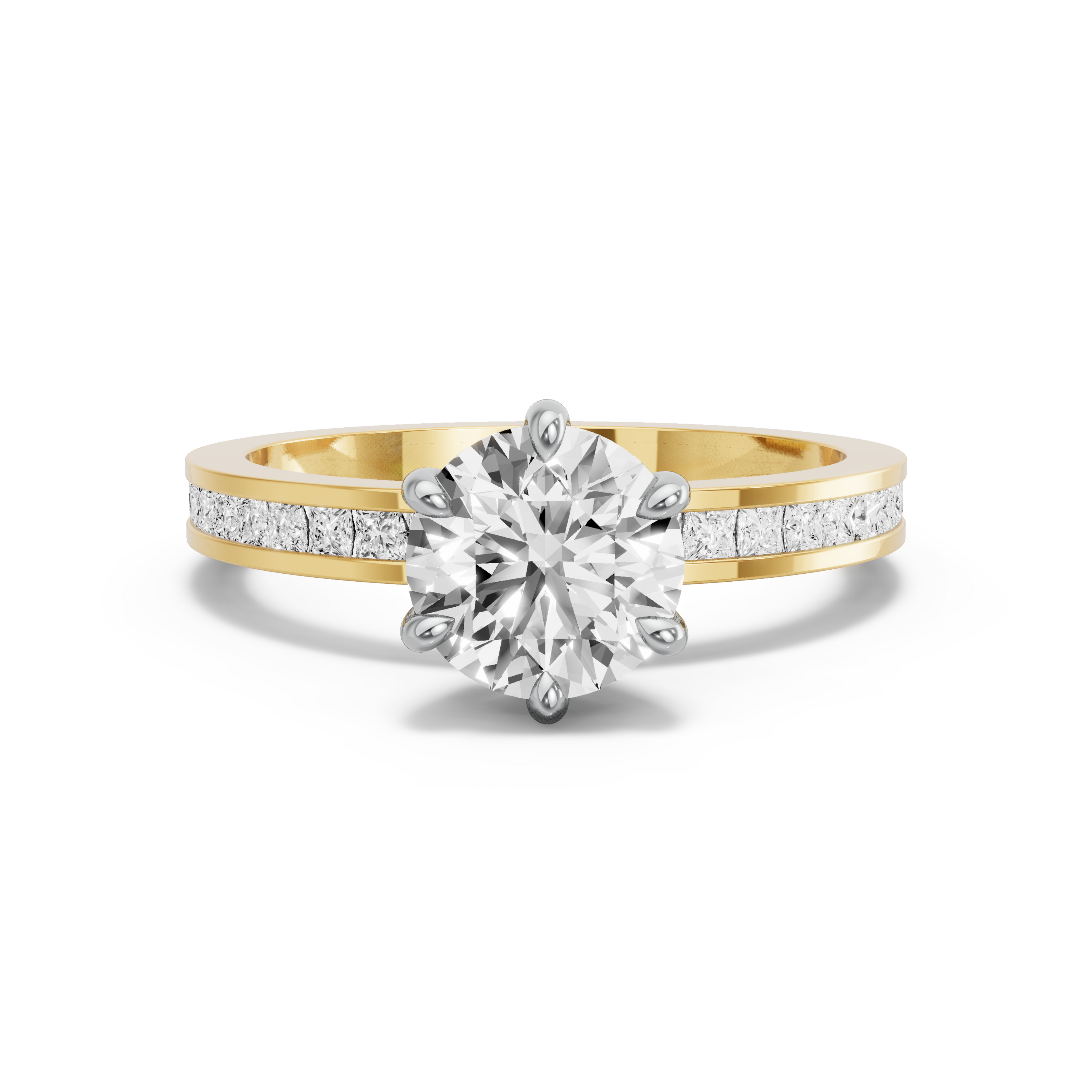 Image for Round Six Prong Ring with Channel band in 10K Two Tone Yellow Gold