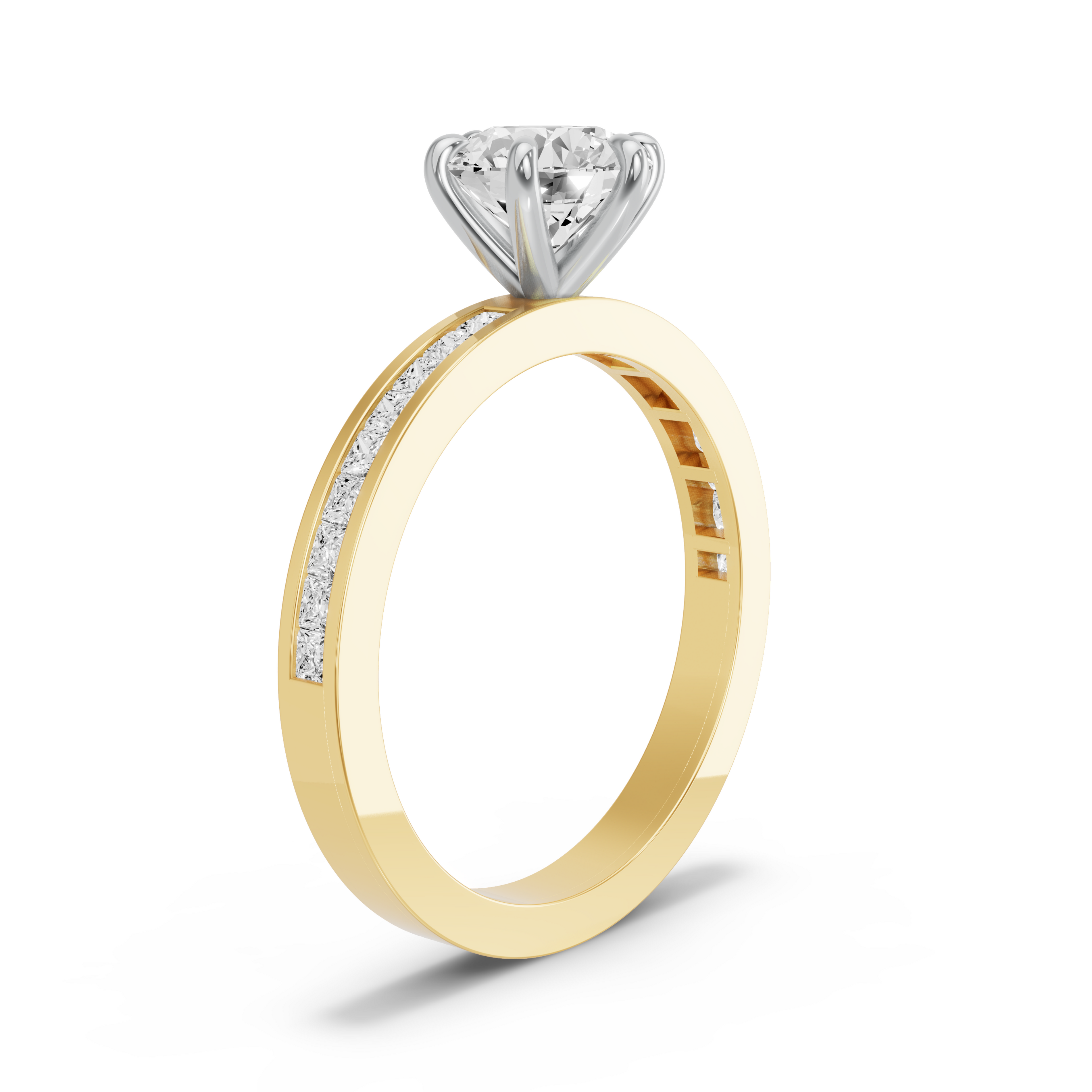 Image for Round Six Prong Ring with Channel band in 10K Two Tone Yellow Gold
