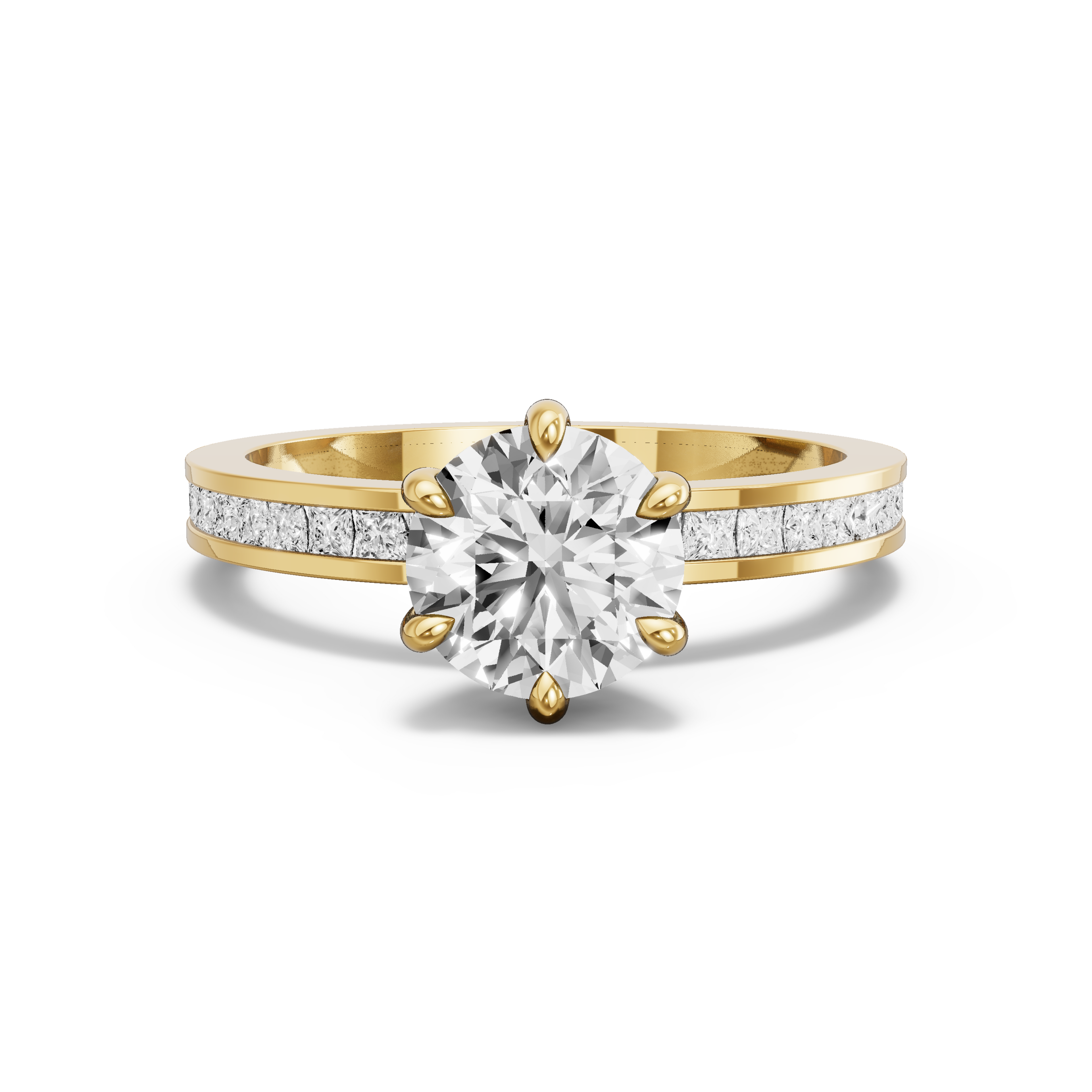 Image for Round Six Prong Ring with Channel band in 18K Yellow Gold
