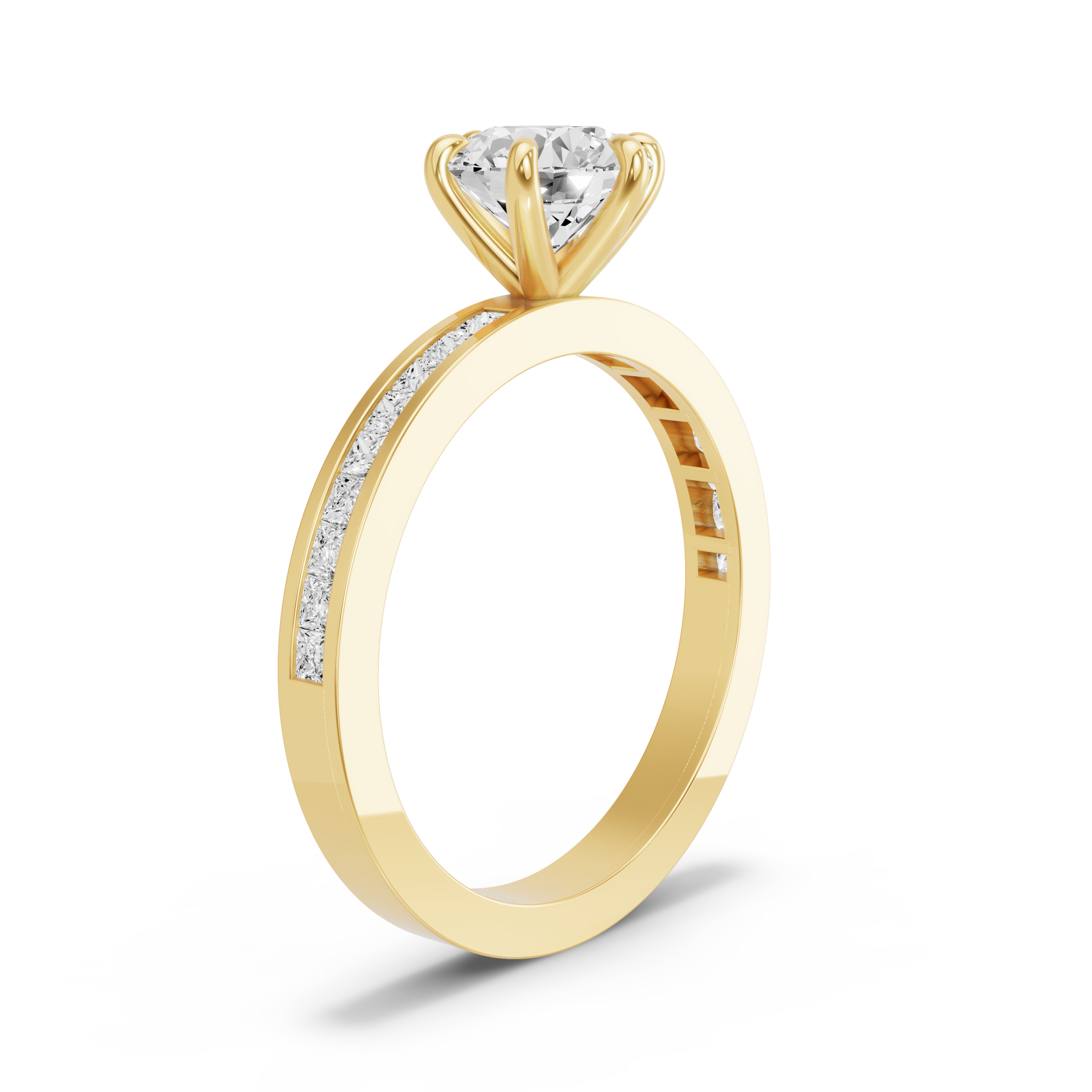 Image for Round Six Prong Ring with Channel band in 10K Yellow Gold