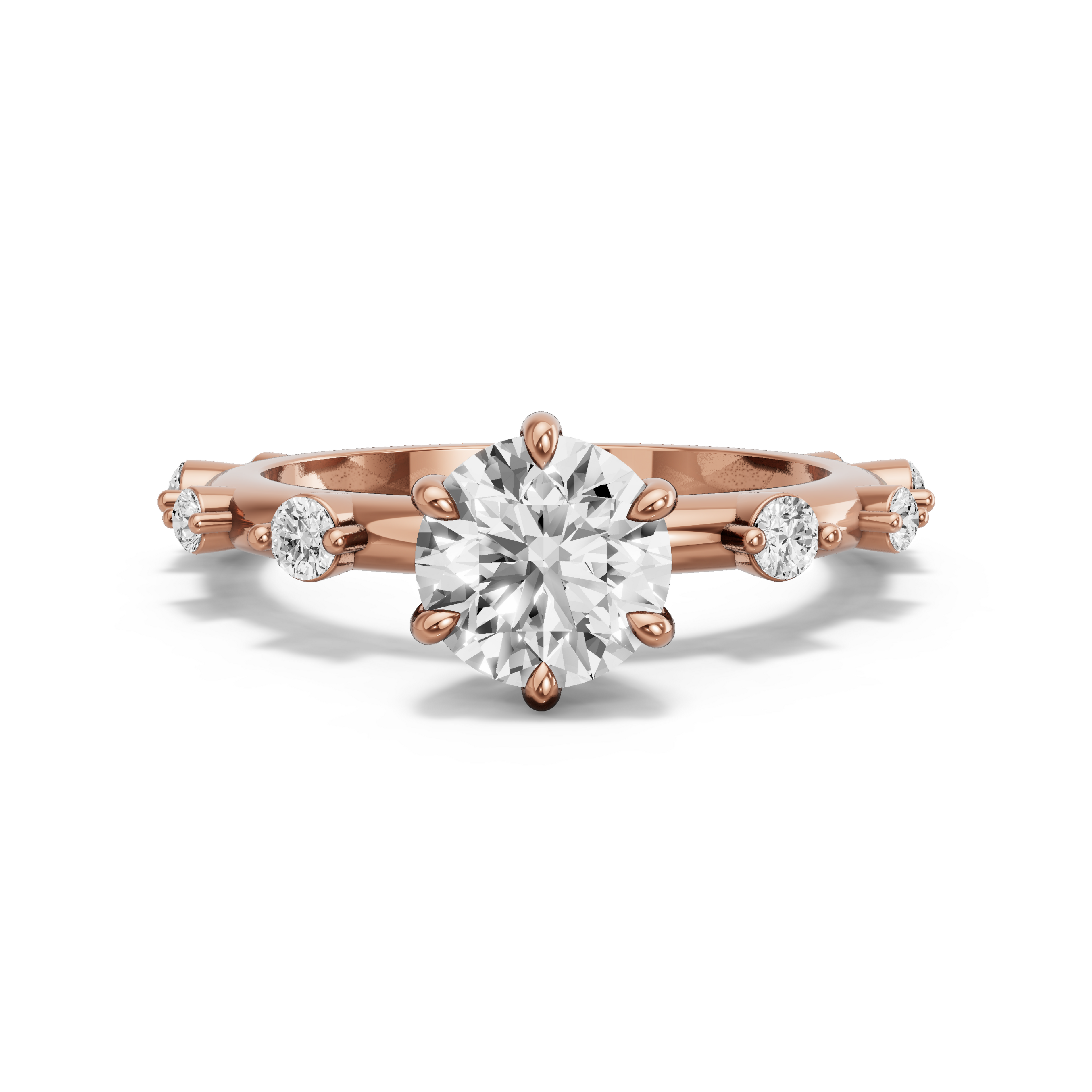 Image for Round Six Prong Ring with Floating Station band in 10K Rose Gold